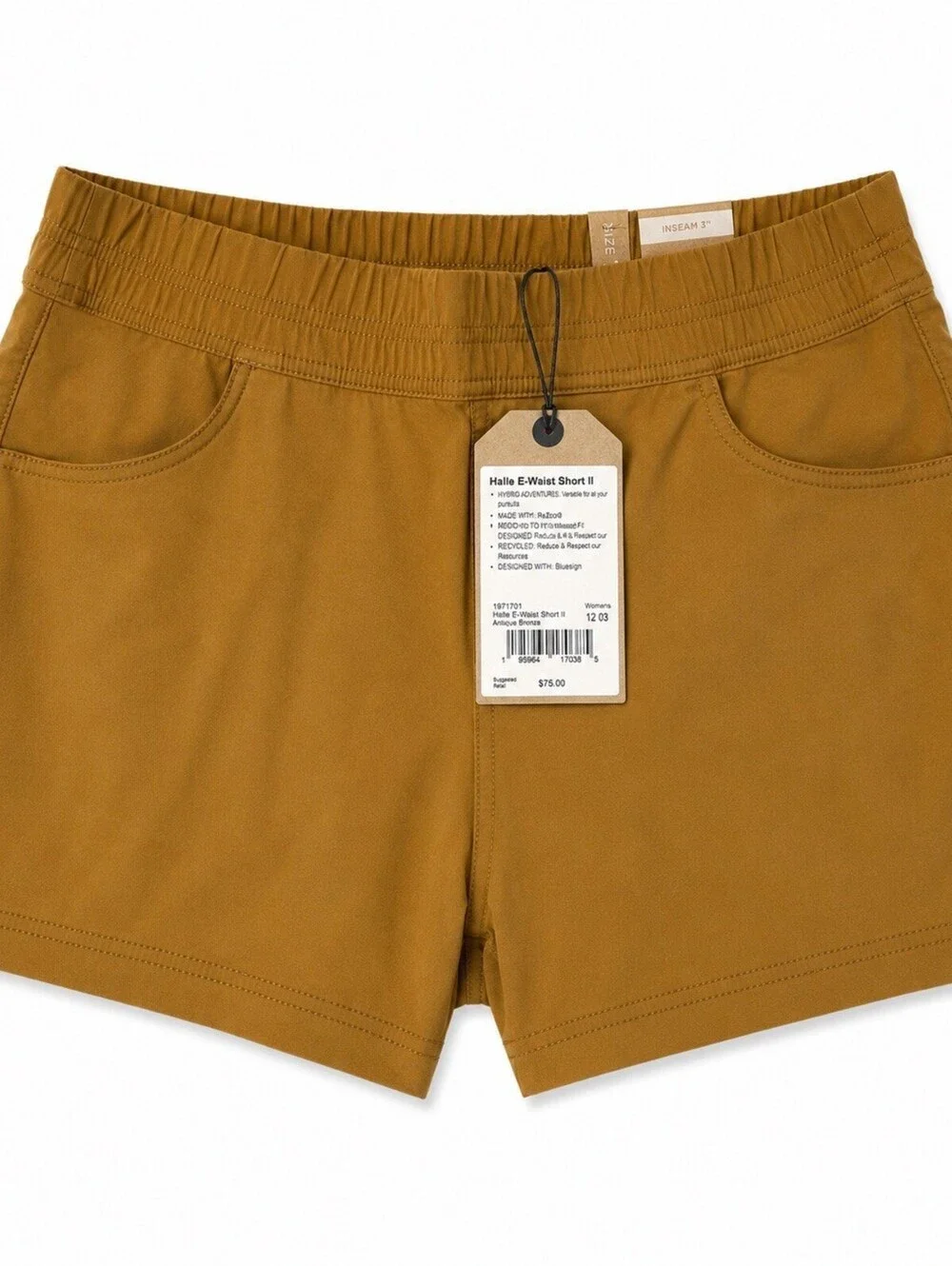 prAna Halle E-Waist Short II Womens 12 Bronze 3” Hiking Travel NWT $75